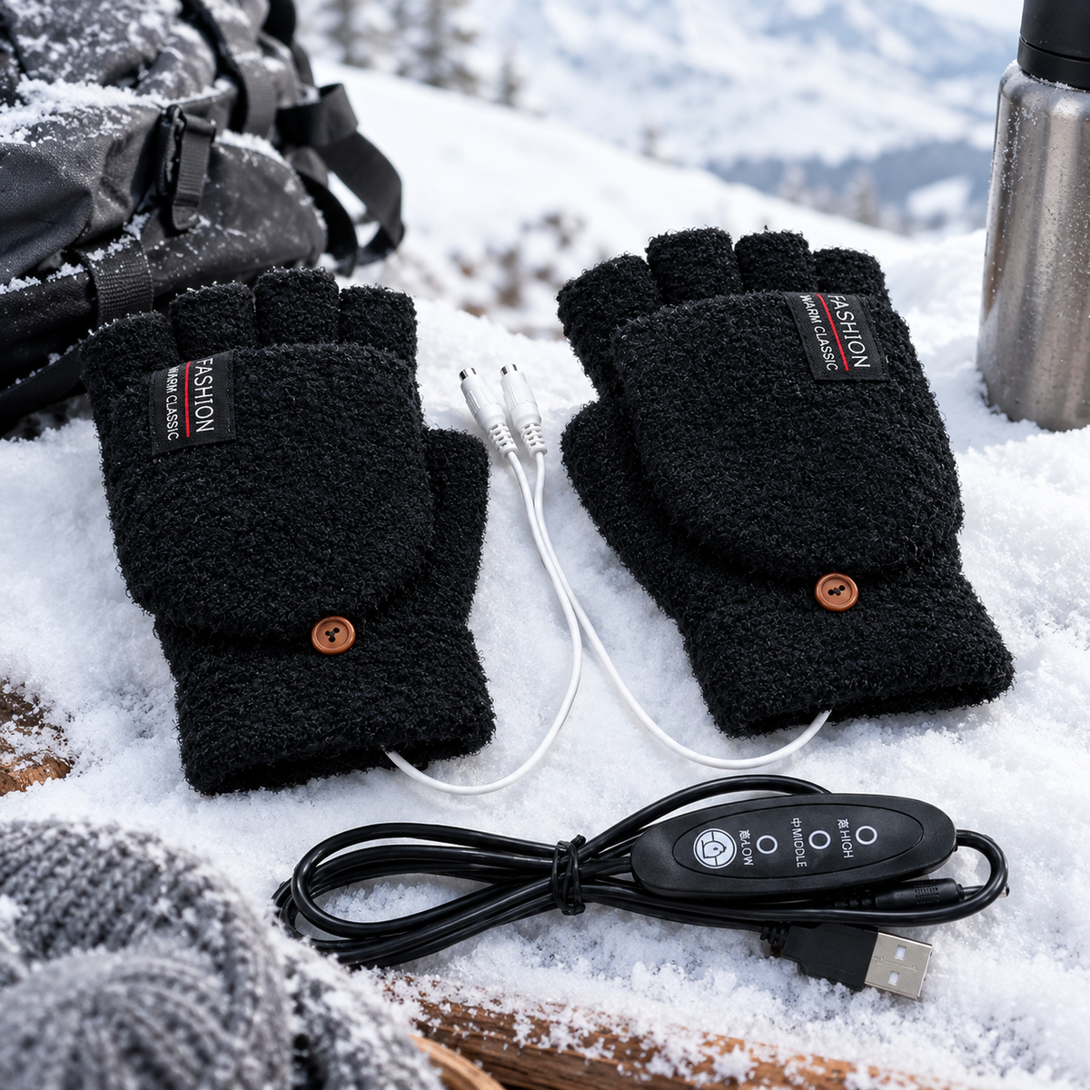 USB Heizhandschuhe Strick mit 3 Wärmestufen -    Zorenza