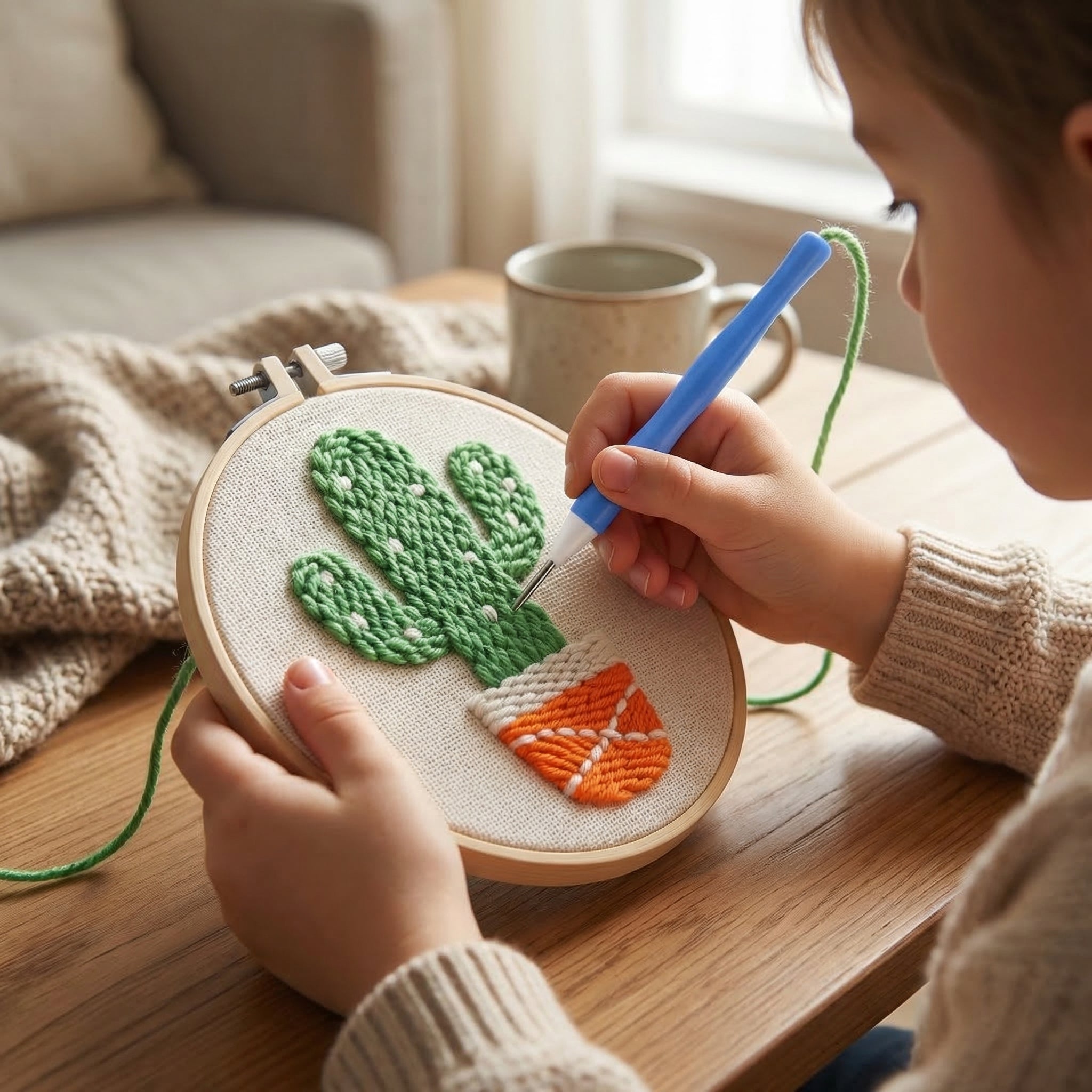 Punch Needle Set mit bunter Wolle und Stickrahmen -    Zorenza