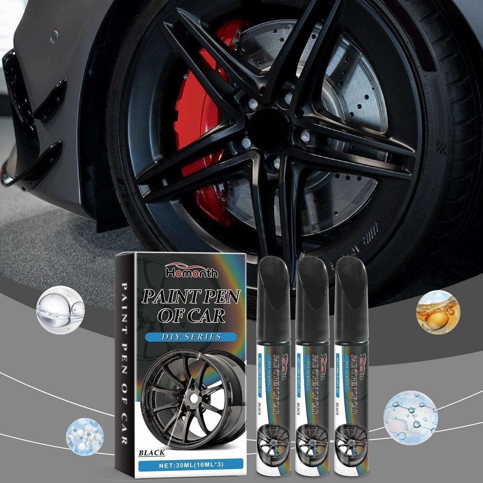 Felgen Reparaturstift Schwarzml für Kratzer und Schäden -    Zorenza