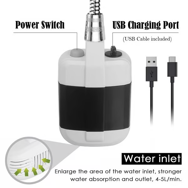 Campingdusche USB – Tragbare Outdoor-Dusche mit Akku -    Zorenza