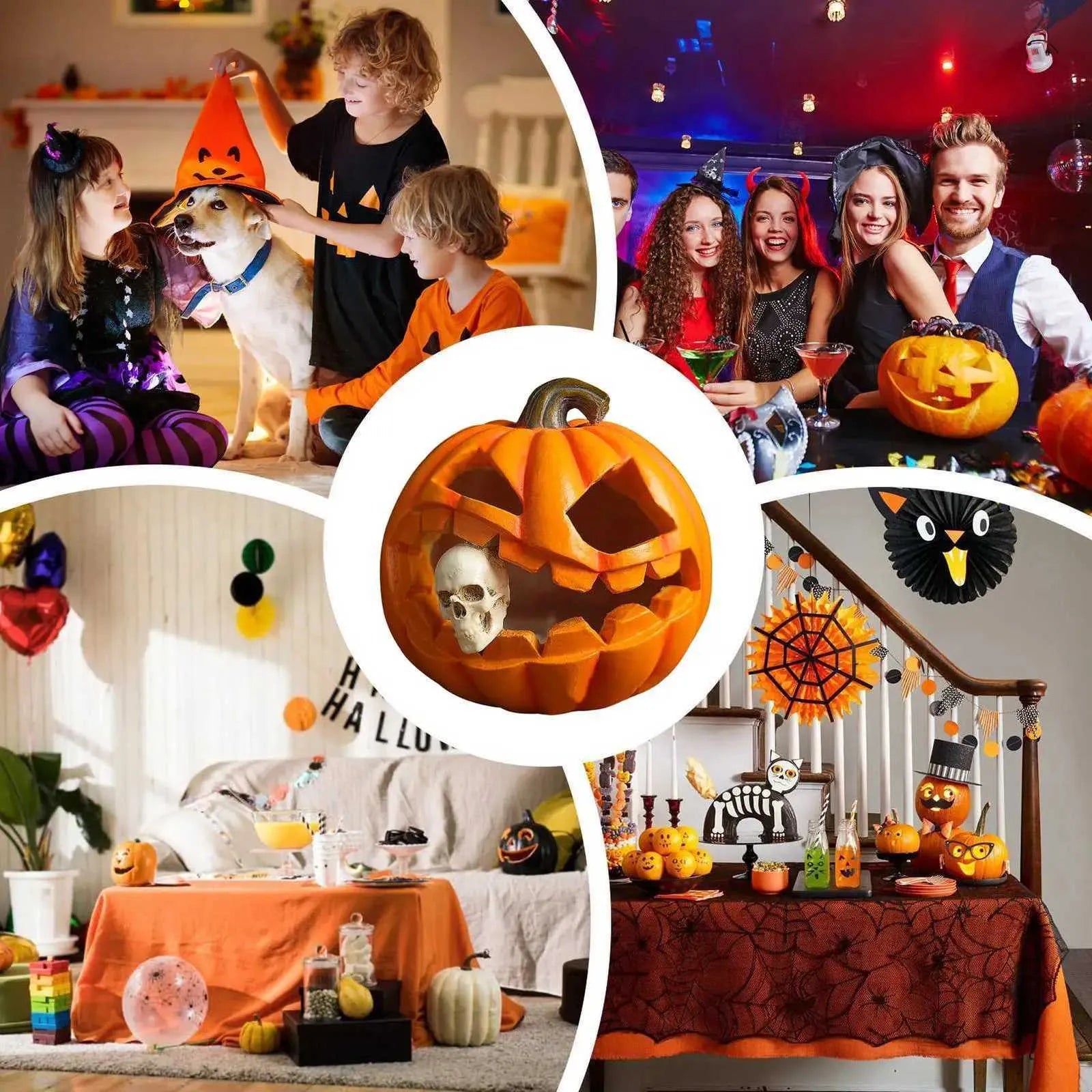Halloween Kürbis Deko mit Totenschädel aus Harz -    Zorenza