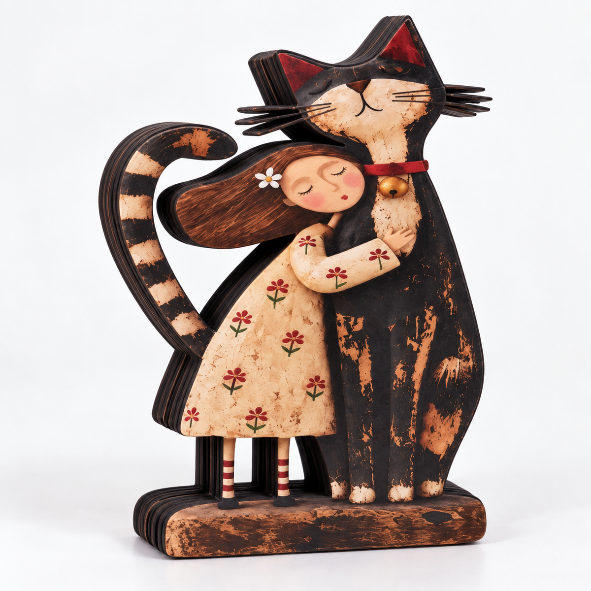 Holzfigur Mädchen mit Haustier – Handgeschnitzt -    Zorenza
