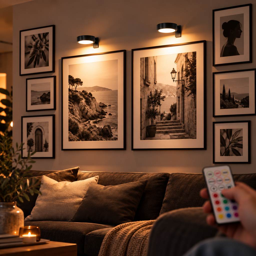 LED Bilderleuchte kabellos & magnetisch, 13 Farben RGB mit Fernbedienung, dimmbar, Timer, batteriebetrieben -    Zorenza