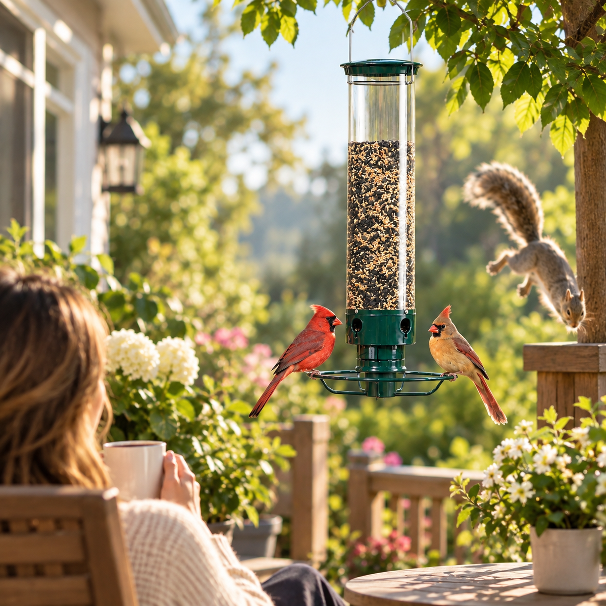 Vogelfutterspender Eichhörnchensicher mit 4 Futterstellen -    Zorenza