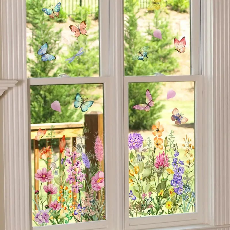 Fensteraufkleber mit Blumen- und Schmetterlingmotiven Zorenza
