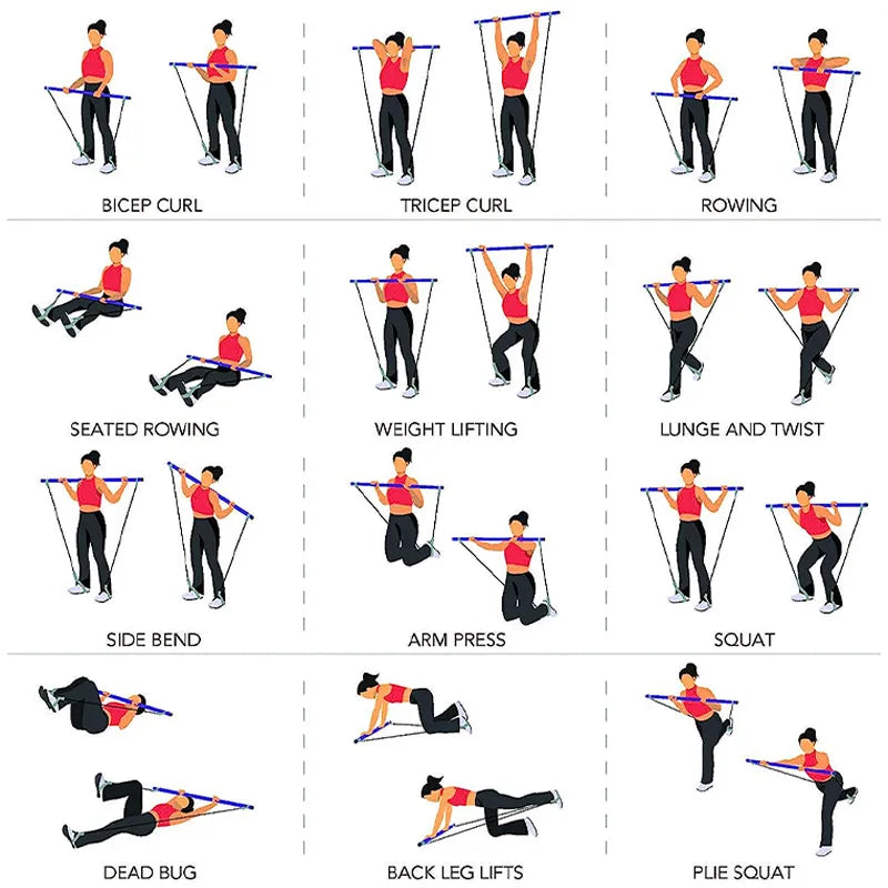 Pilates-Stange mit Widerstandsbändern – Tragbares Fitness-Set -    Zorenza