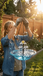 Solar-Springbrunnen mit Vogeltränke – kabellos, zweistufig, hängend -    Zorenza