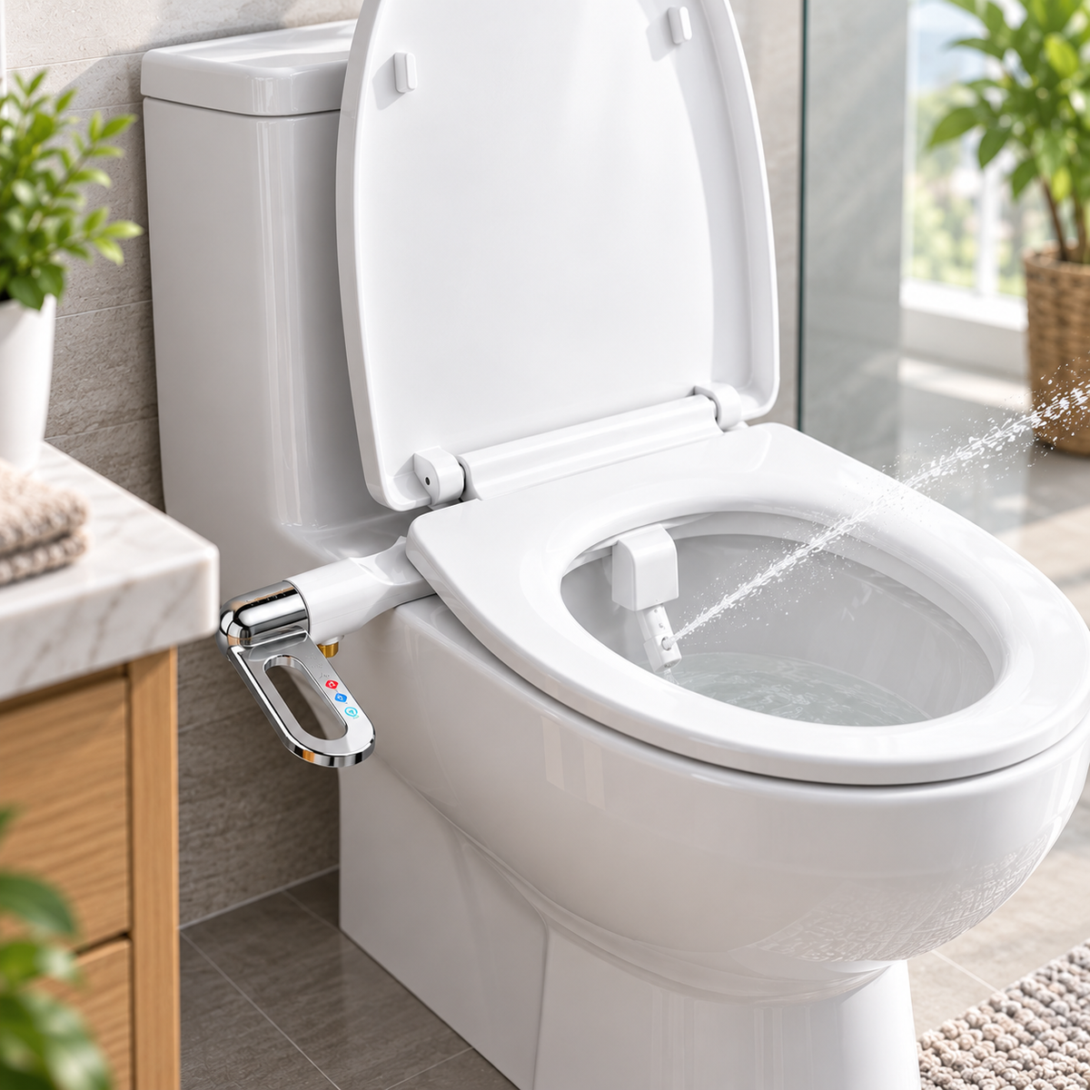 Bidet-Aufsatz Edelstahl mit Doppeldüse für WC -    Zorenza