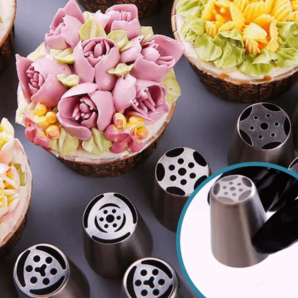 Tulpen-Spritztüllen-Set – 12 Stück mit Silikonspritzbeutel & Adapter Zorenza