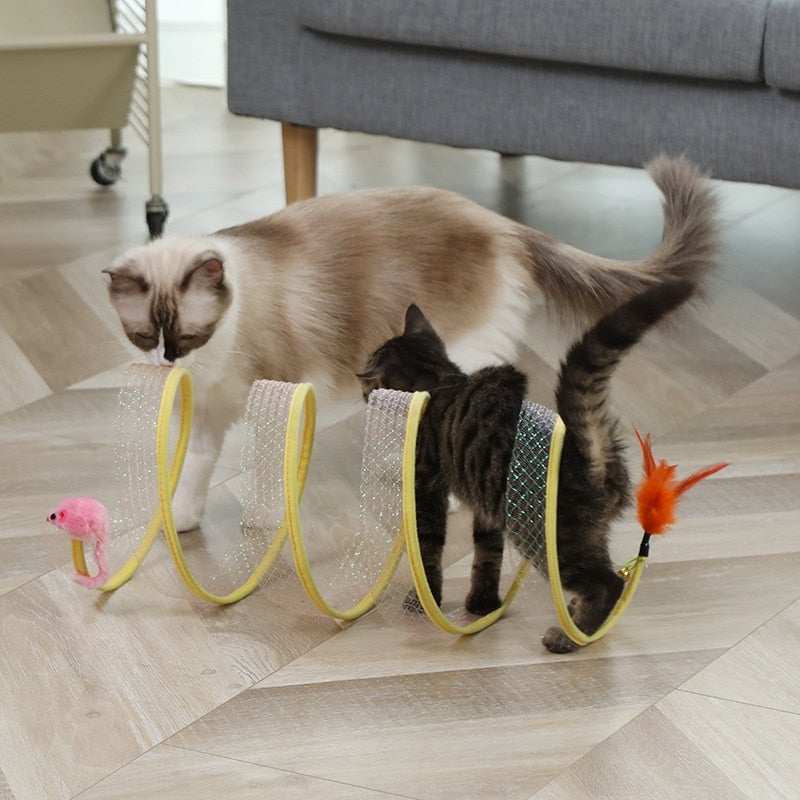 Katzen Spieltunnel mit Spiralform – Interaktives Jagdspielzeug -    Zorenza