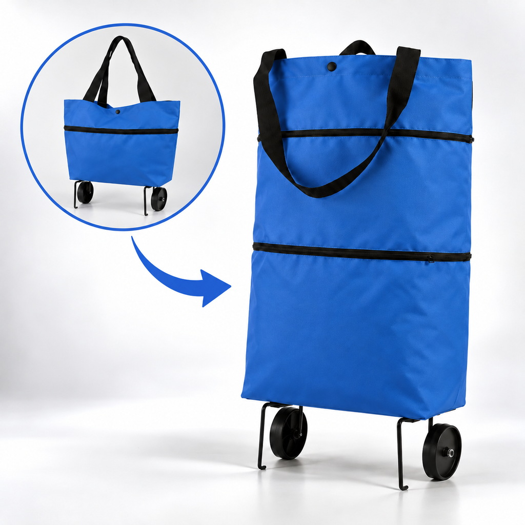 Falttasche mit Rollen – Einkaufstrolley und Schultertasche -    Zorenza