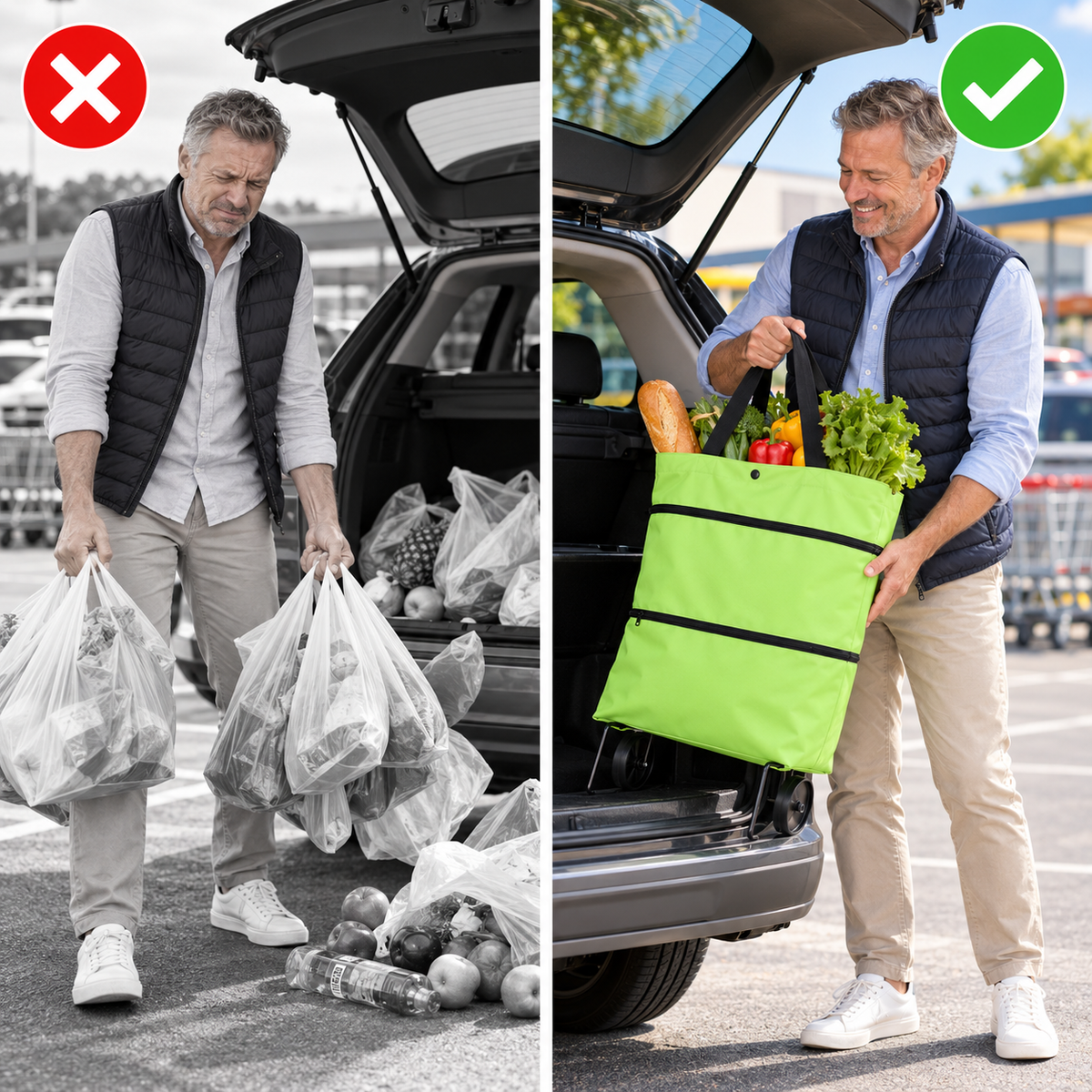 Falttasche mit Rollen – Einkaufstrolley und Schultertasche -    Zorenza