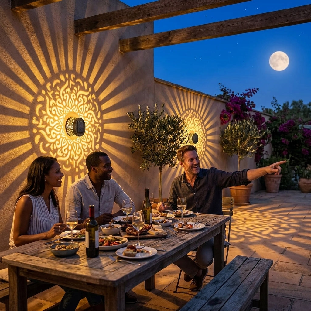 Solar Wandleuchte mit Mandala-Schattenspiel Zorenza