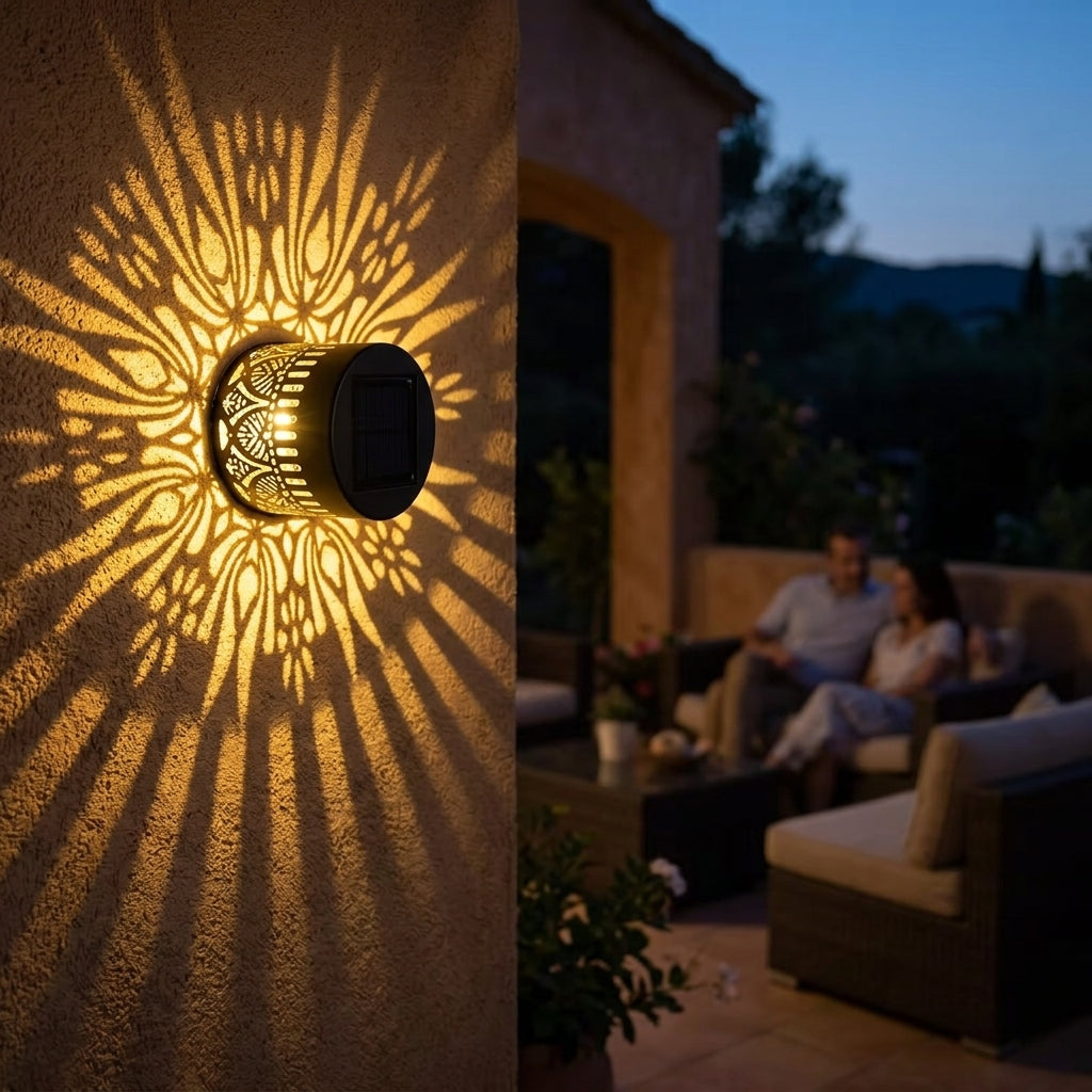 Solar Wandleuchte mit Mandala-Schattenspiel Zorenza