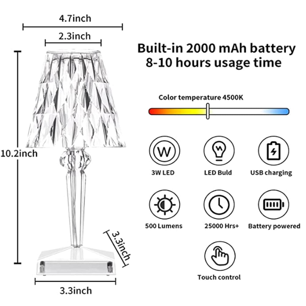 LED Tischlampe Kristall mit diamantförmigem Lampenschirm -    Zorenza