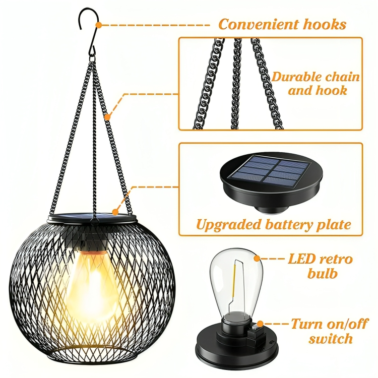 Solar-Gartenlaterne mit Metallgitter - Retro Design -    Zorenza