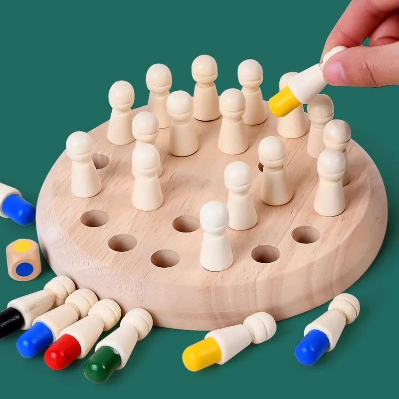 Holz-Gedächtnisspiel mit Farbsteckern & Würfel – Ab 3 Jahren Zorenza