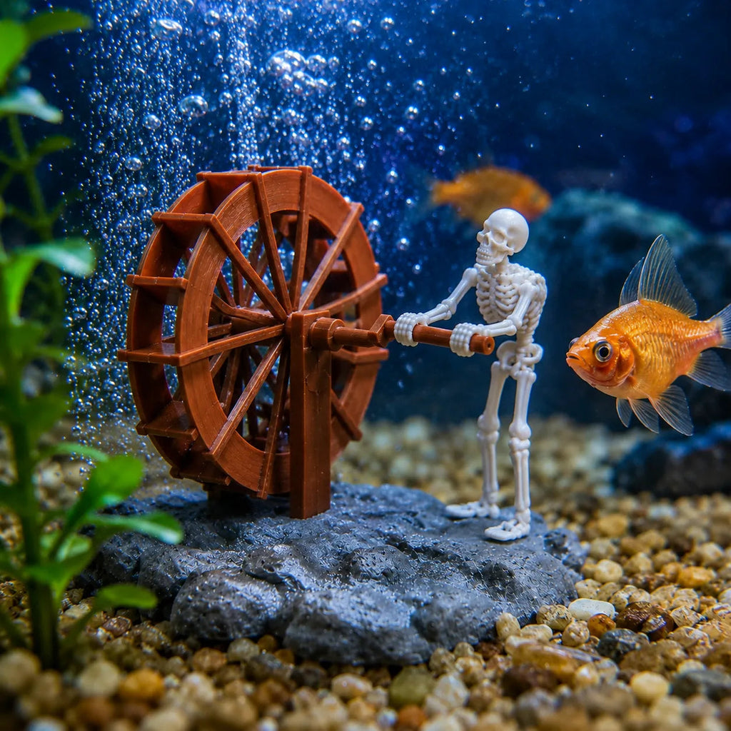 Aquarium-Dekoration Skelett mit Wasserrad und Belüftung -    Zorenza