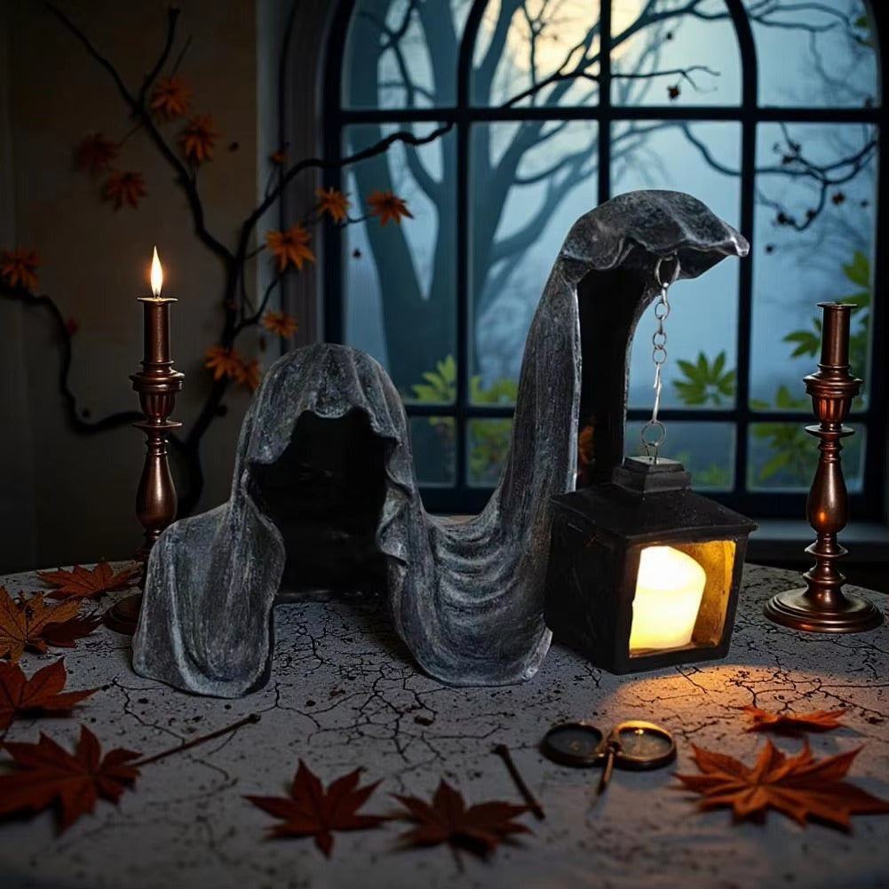 Geisterfigur mit Laterne Grau – Leuchtendes Halloween-Deko -    Zorenza