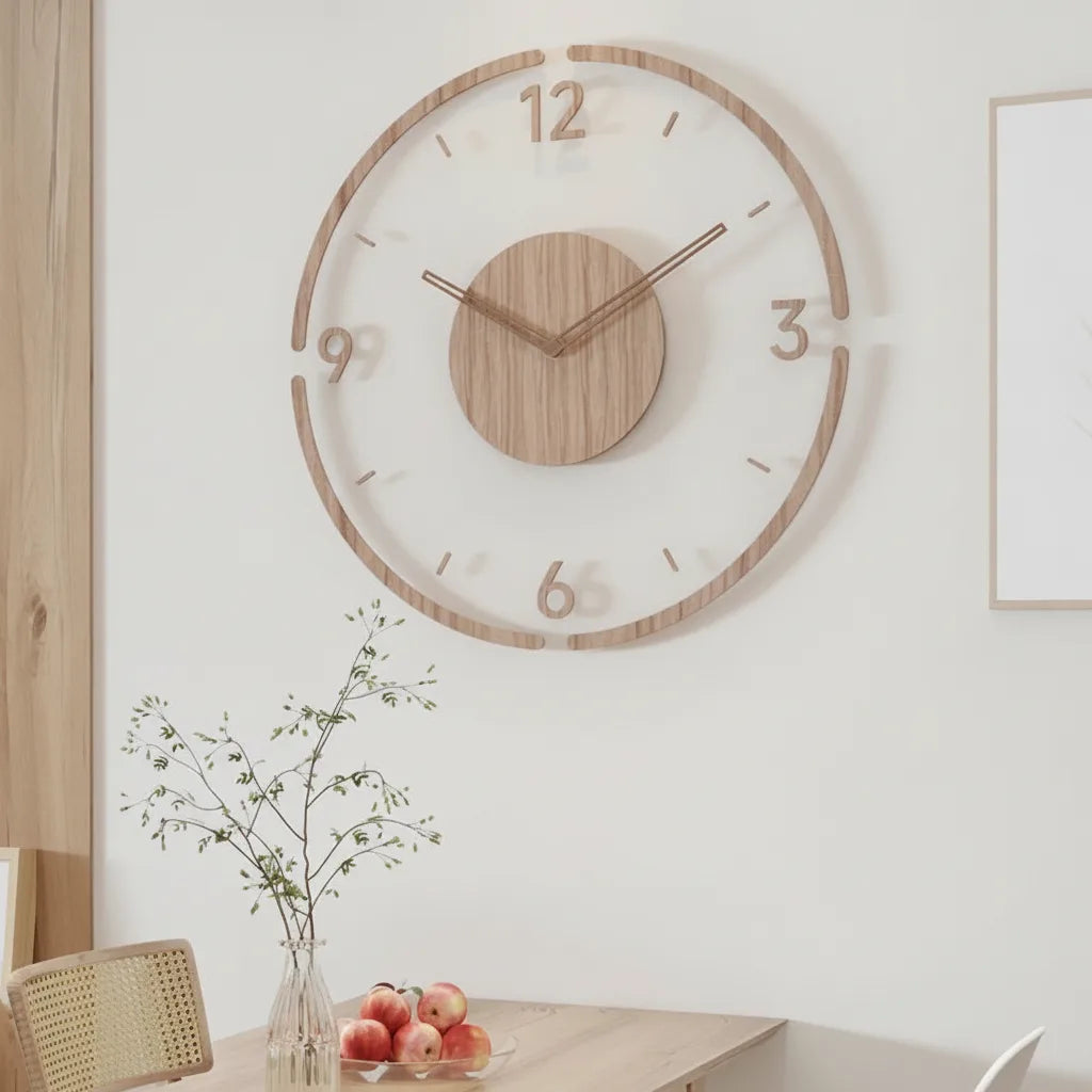 Runde Wanduhr aus Holz mit lautlosem Uhrwerk -    Zorenza