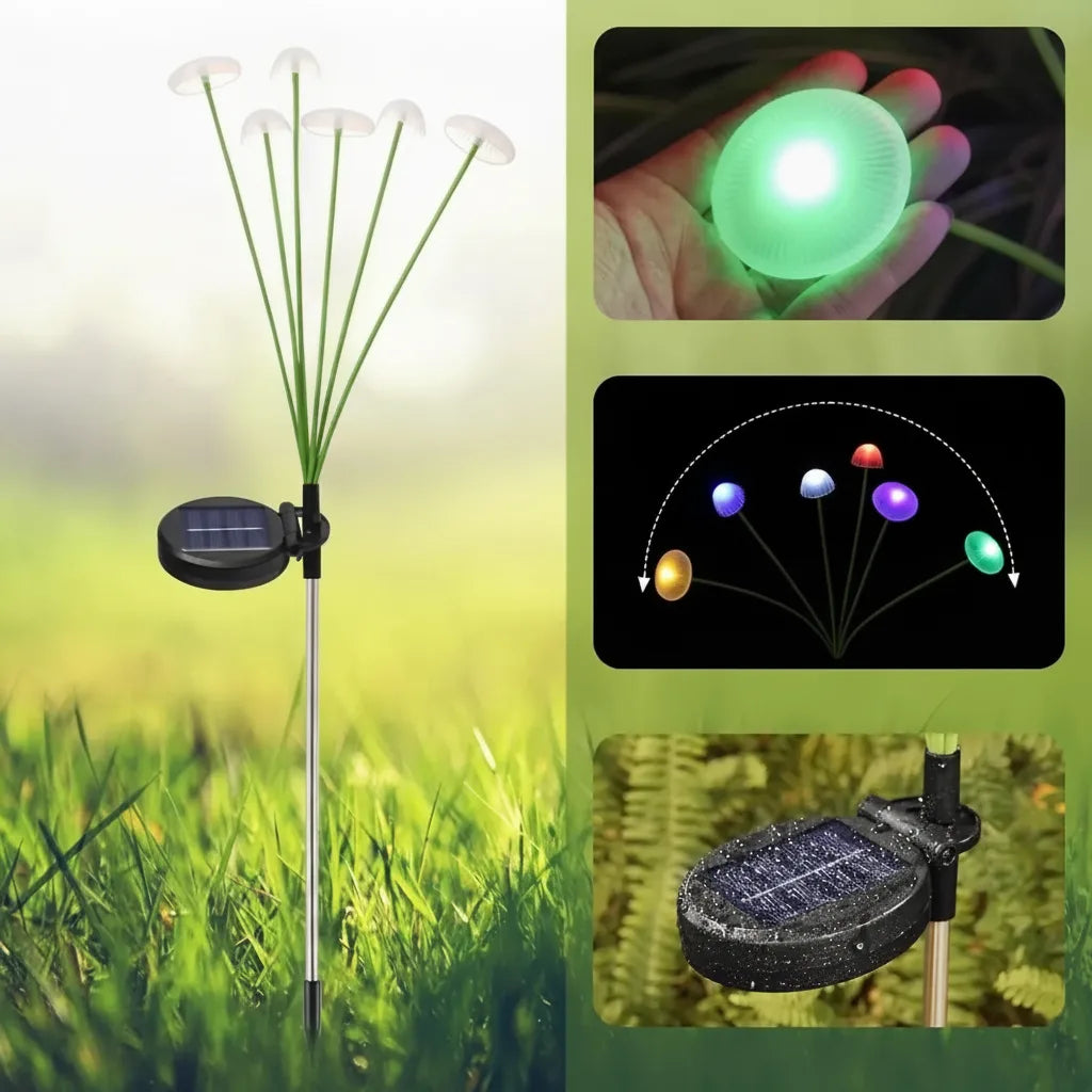 Solar-Pilzleuchte mit 6 schwingenden Leuchtenköpfen – 2er-Set Zorenza