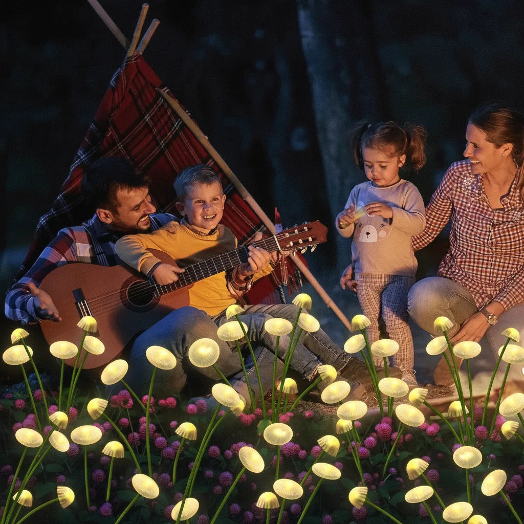 Solar-Pilzleuchten 2er-Set – 6 schwingende Köpfe, RGB oder Warmweiß -    Zorenza