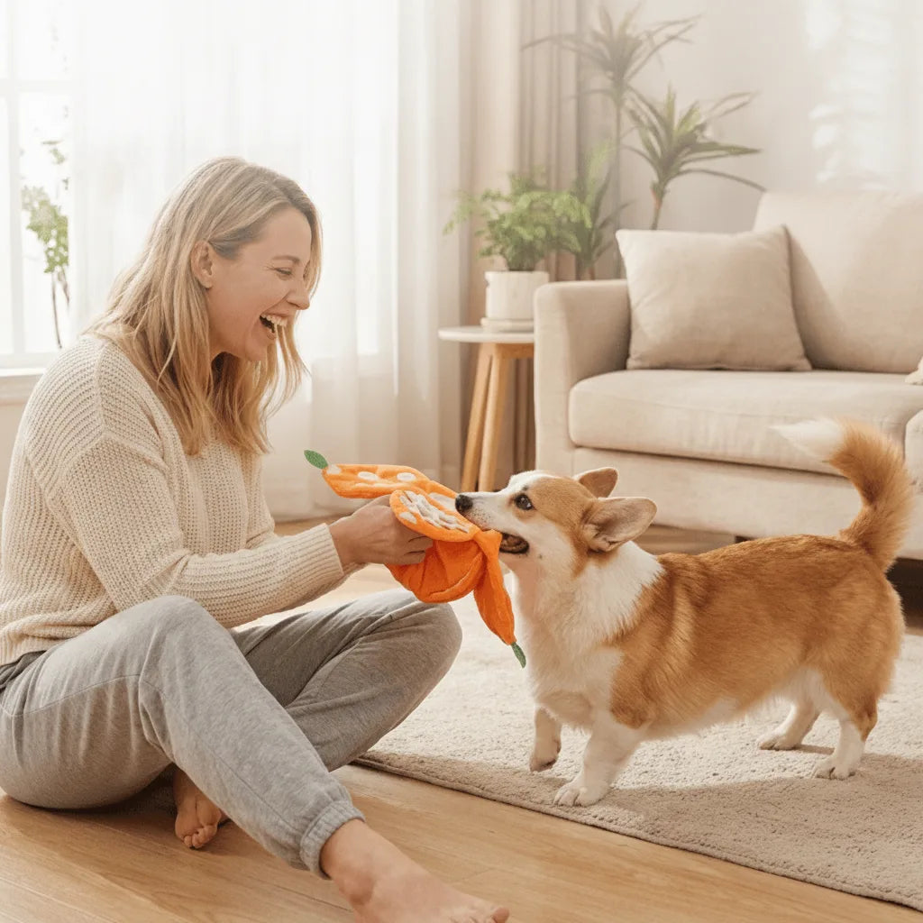 Interaktives Plüsch-Hundespielzeug mit Quietscher – Versteck-Puzzle für Leckerchen Zorenza