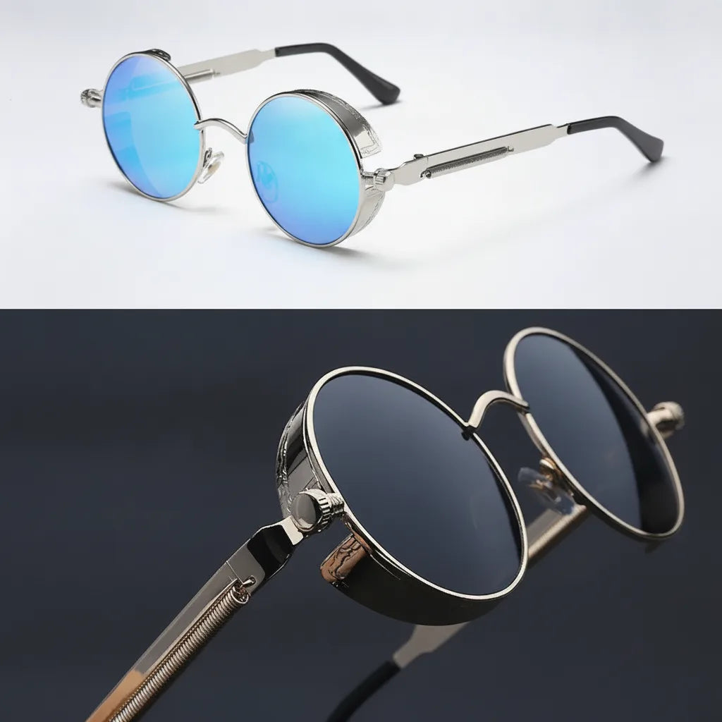 Runde Steampunk-Sonnenbrille mit Seitenschutz Zorenza