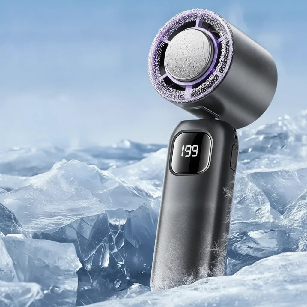 Turbo-Handventilator mit Eis-Kühlfunktion und LED-Display -    Zorenza