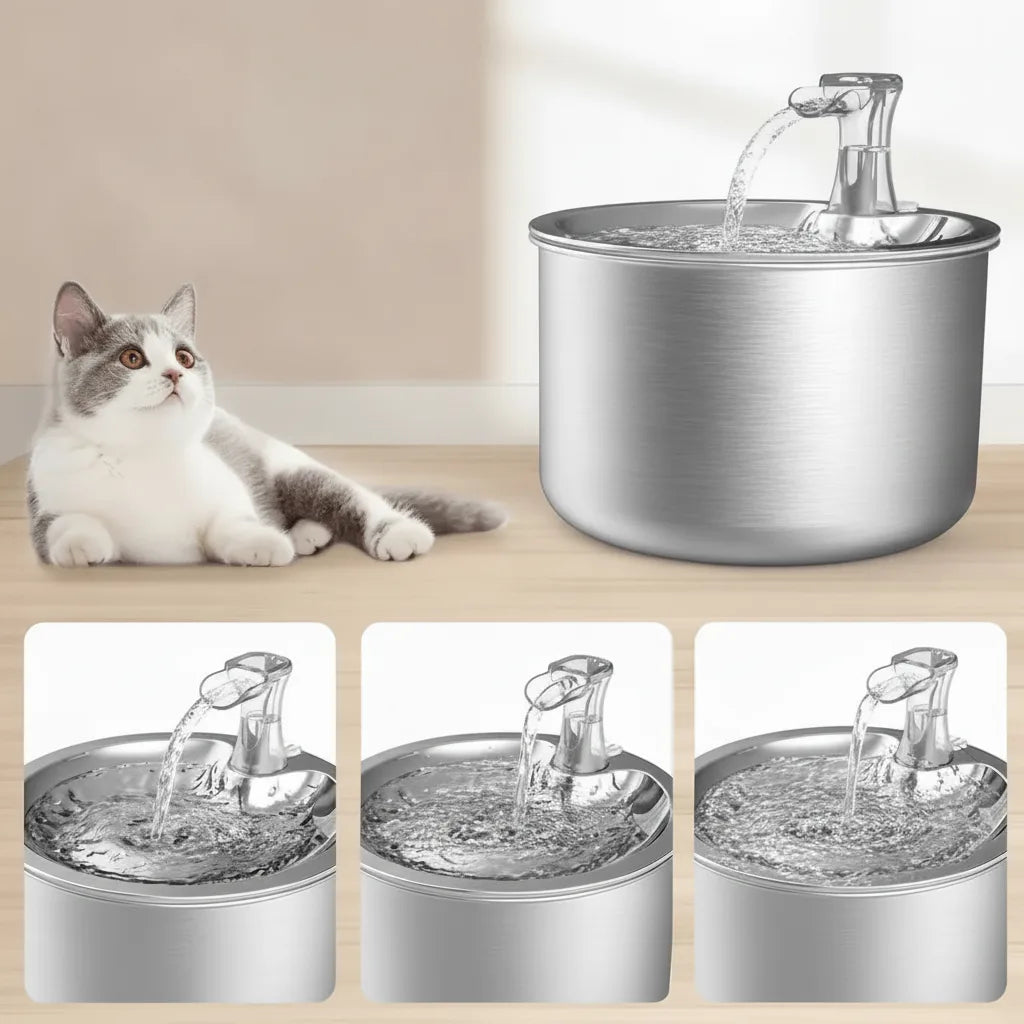 Katzen-Trinkbrunnen Edelstahl mit Sensor & 4-fach Filterung -    Zorenza