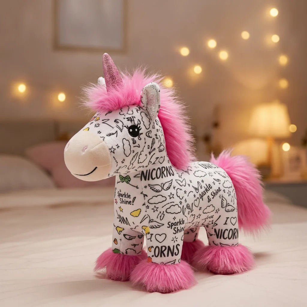Einhorn-Plüsch zum Bemalen mit 12 Markern – auswaschbar -    Zorenza
