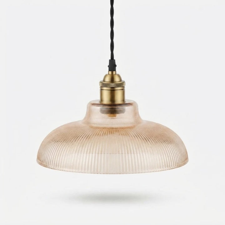 Hängeleuchte mit geripptem Glasschirm und Messingfassung, 30 cm, transparent oder Amber -    Zorenza