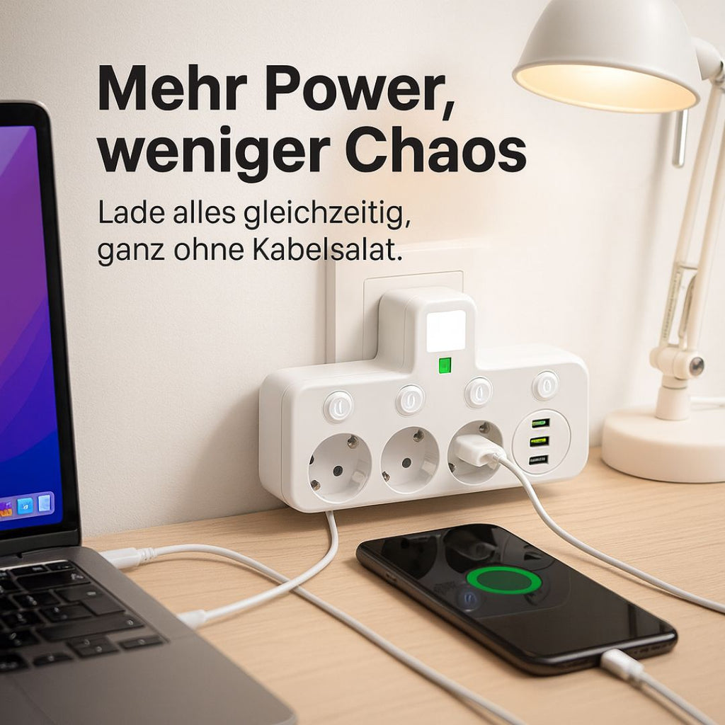 Steckdosenleiste mit USB-Anschlüssen und Schalter -    Zorenza