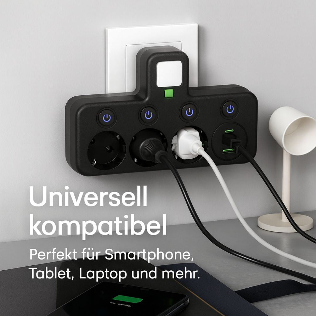 Steckdosenleiste mit USB-Anschlüssen und Schalter -    Zorenza