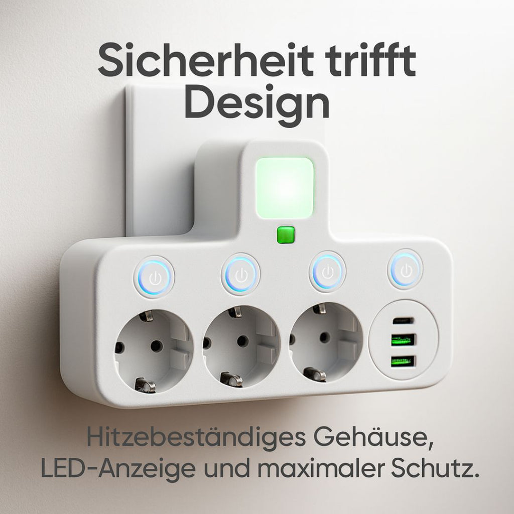 Steckdosenleiste mit USB-Anschlüssen und Schalter -    Zorenza