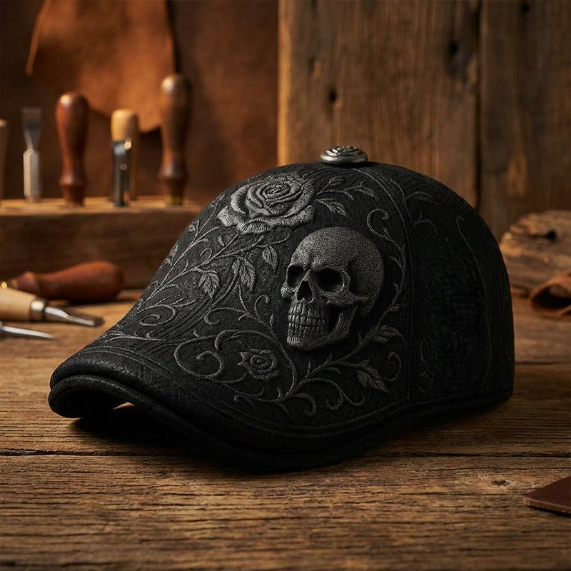 Schiebermütze Herren mit Totenkopf-Stickerei -    Zorenza