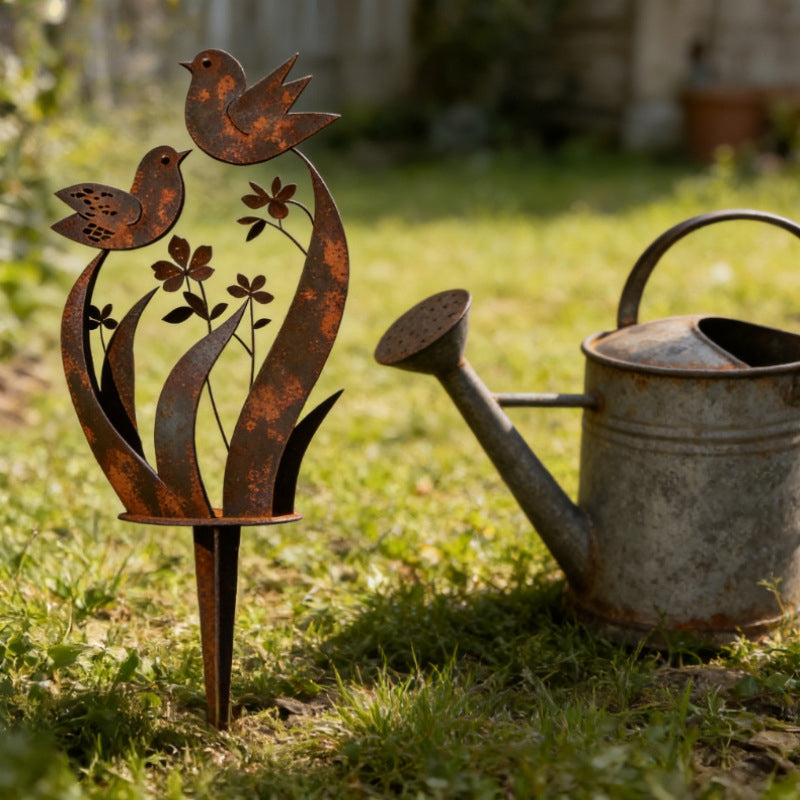 Garten-Dekostecker Metall mit Vogel- und Blütenmotiv -    Zorenza