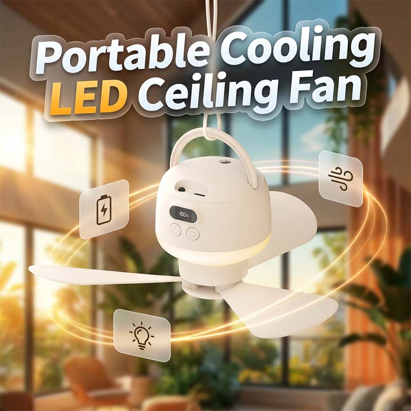 Tragbarer Deckenventilator mit LED – Aufladbar und Ultra-Leise -    Zorenza