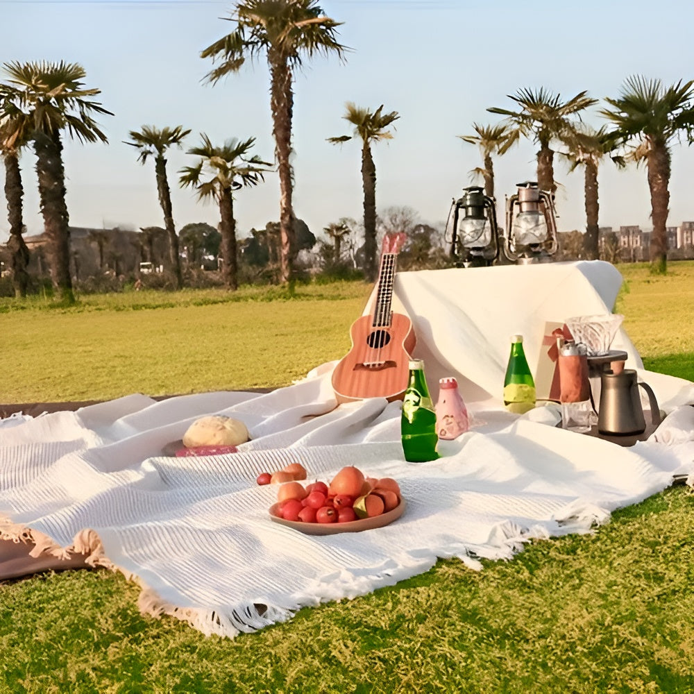 Picknickdecke mit Fransen – wasserdicht, 180 × 180 cm -    Zorenza