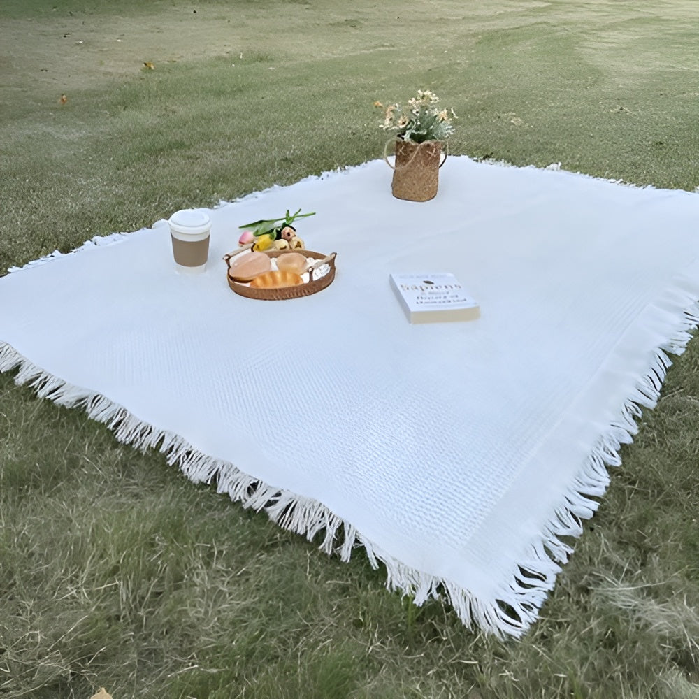 Picknickdecke mit Fransen – wasserdicht, 180 × 180 cm -    Zorenza