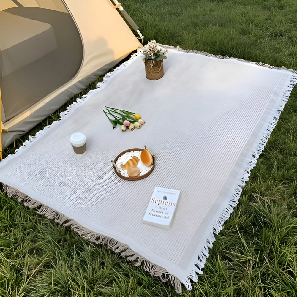 Picknickdecke mit Fransen – wasserdicht, 180 × 180 cm -    Zorenza