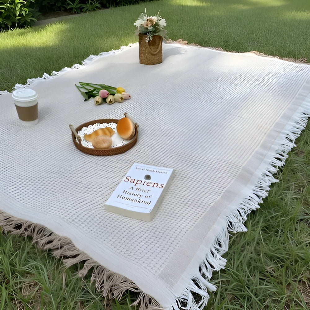 Picknickdecke mit Fransen – wasserdicht, 180 × 180 cm -    Zorenza