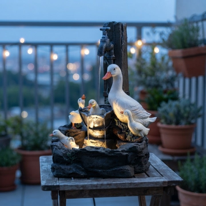 Solar-Tischbrunnen mit Tierfigur & LED-Beleuchtung – kompakt für Garten & Balkon -    Zorenza