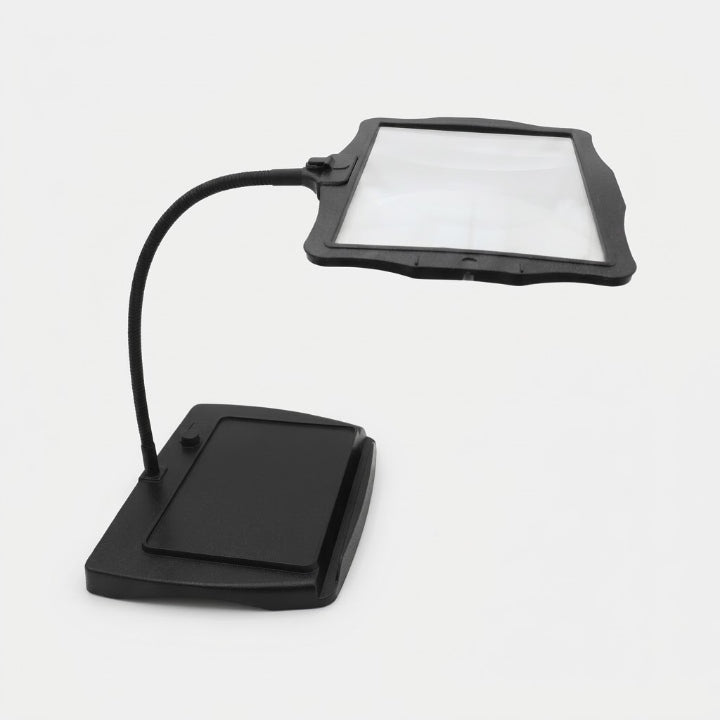 LED-Lupenlampe mit großer 3-fach Lupe, Standfuß, Akku und Schwanenhals -    Zorenza