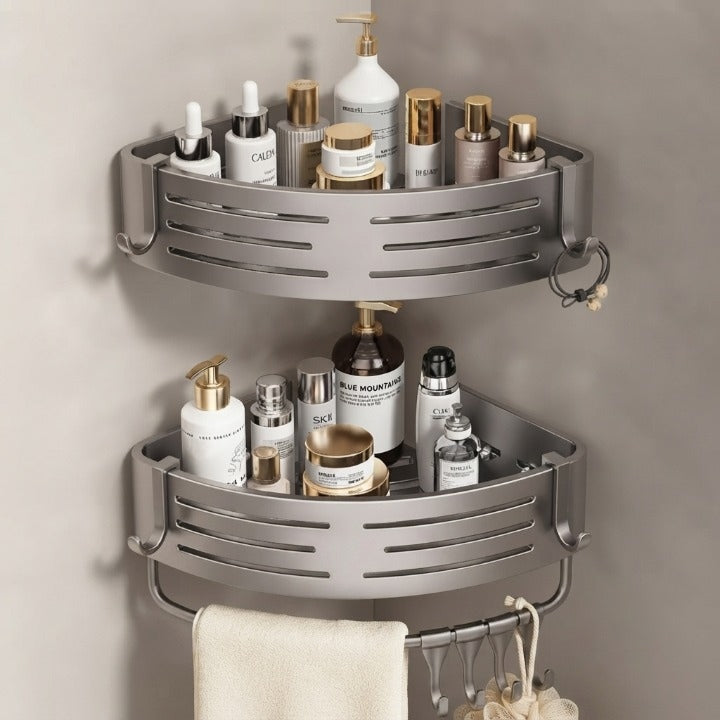 Duscheckregal 2er-Set – Bohrlochfreie Wandmontage mit Haken -    Zorenza