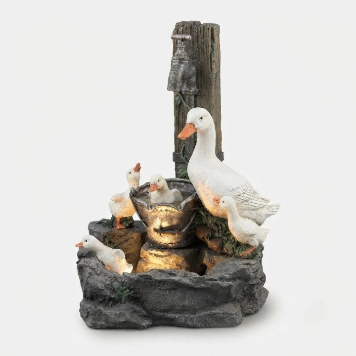 Solar-Tischbrunnen mit Tierfigur (Ente oder Eichhörnchen) & LED-Beleuchtung, 15 cm -    Zorenza